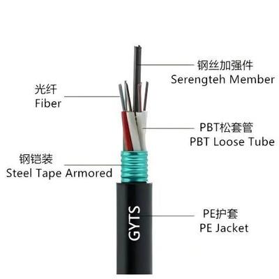 GYTS Outdoor Fiber Optic Cable 2~144 Core Steel Tape Armored Cable for Duct or Aerial Installation